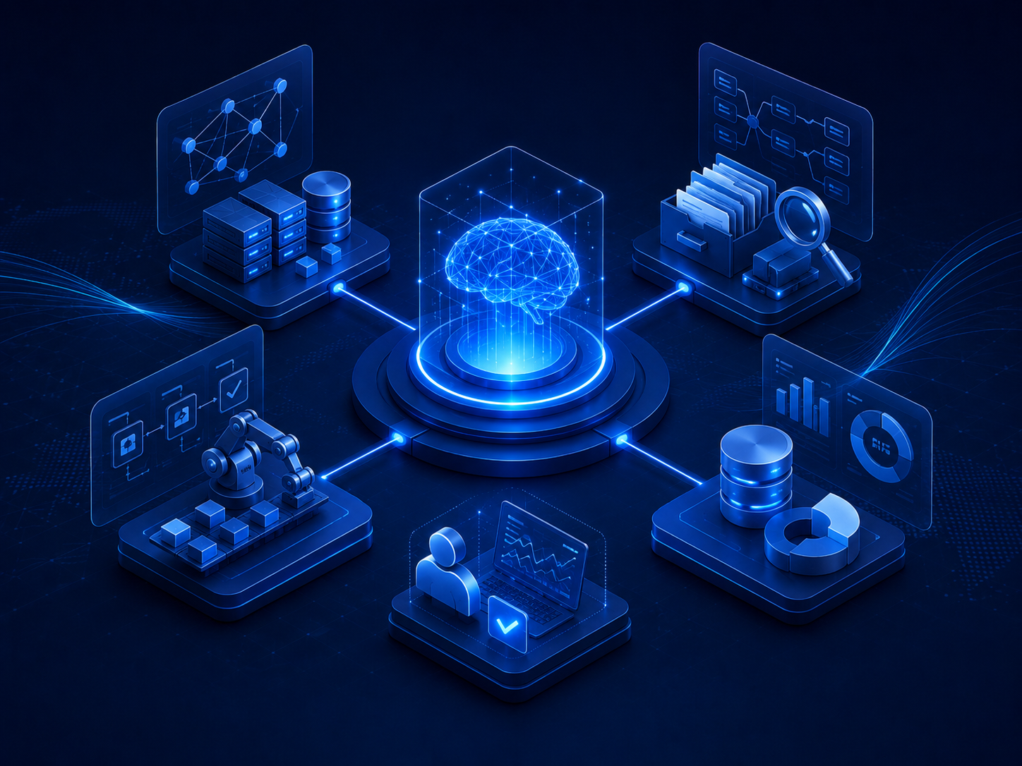 AI-ready business infrastructure with structured data, knowledge base, automation, analytics, and decision support