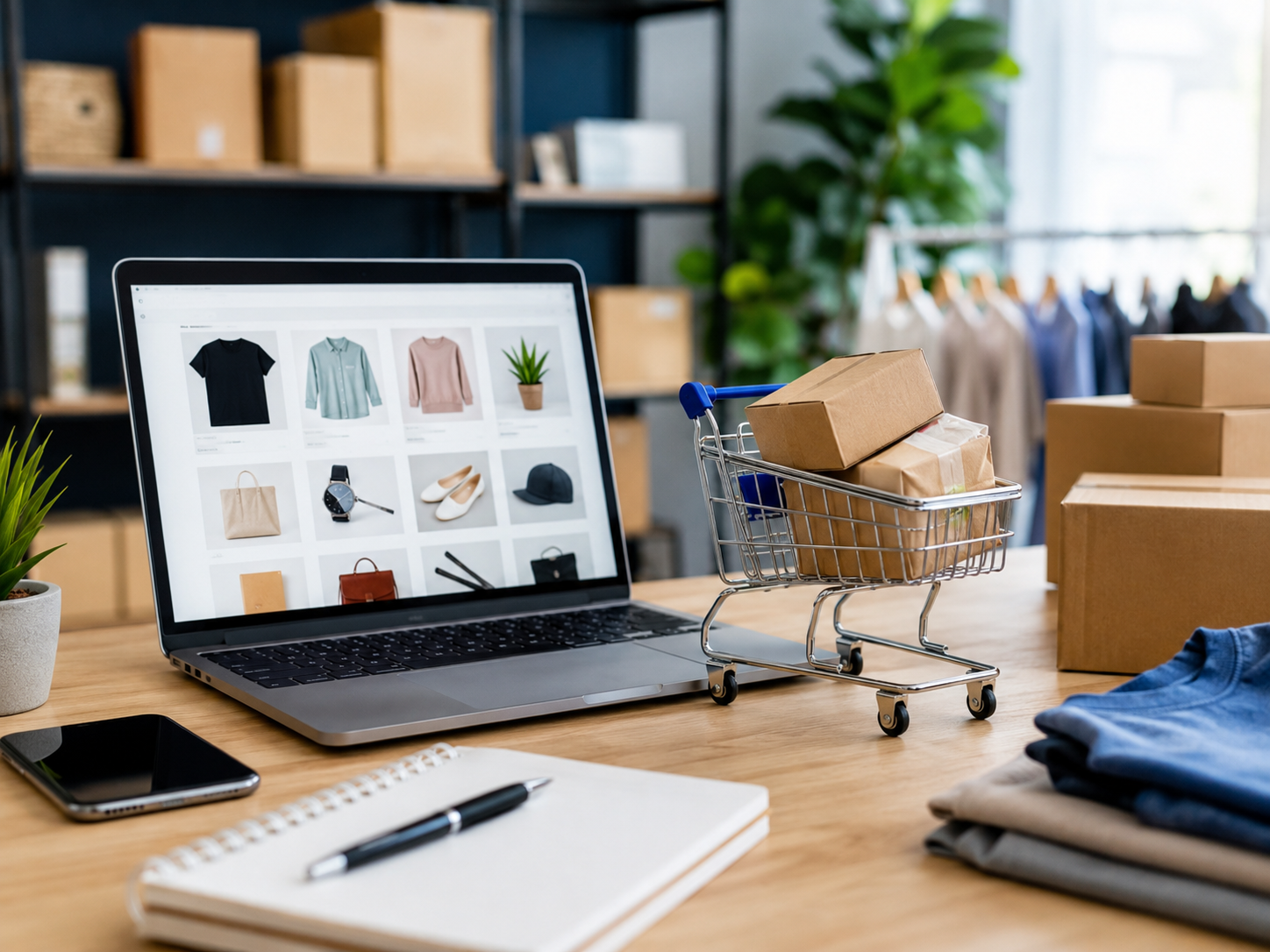 E-commerce workspace with online product catalog, packaging, product sourcing, supplier data, RFQ, and inquiry workflow